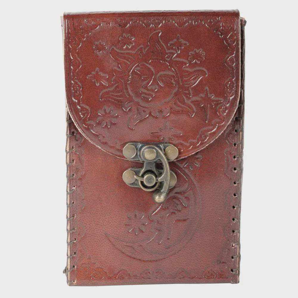 Sun Moon Tarot Card Leather Holder Sacred Crystals