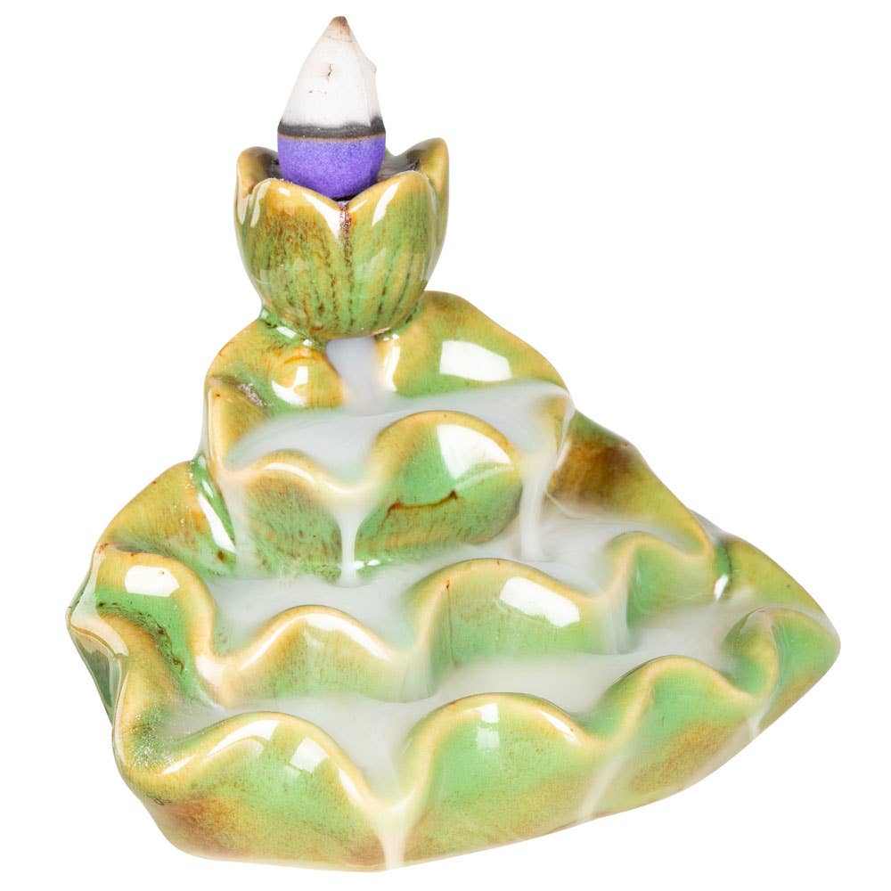 Green Lotus Backflow Incense Burner Sacred Crystals