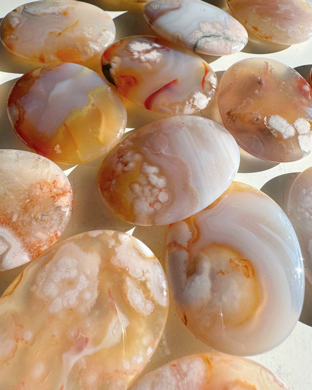 Flower Agate Flat Palm Stones Baltic Mermaid