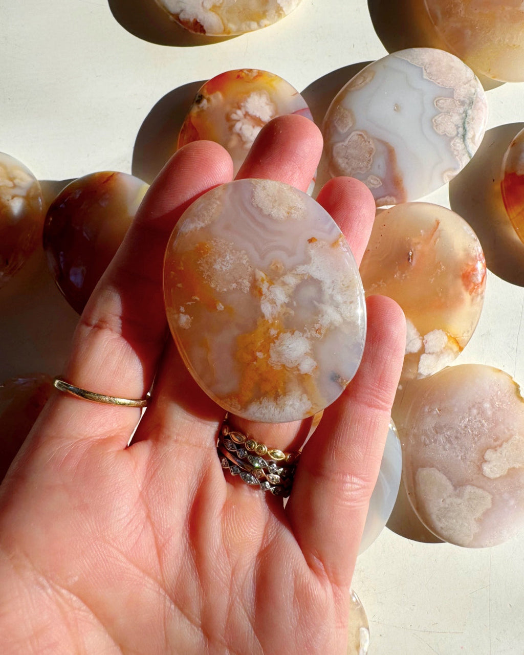 Flower Agate Flat Palm Stones Baltic Mermaid