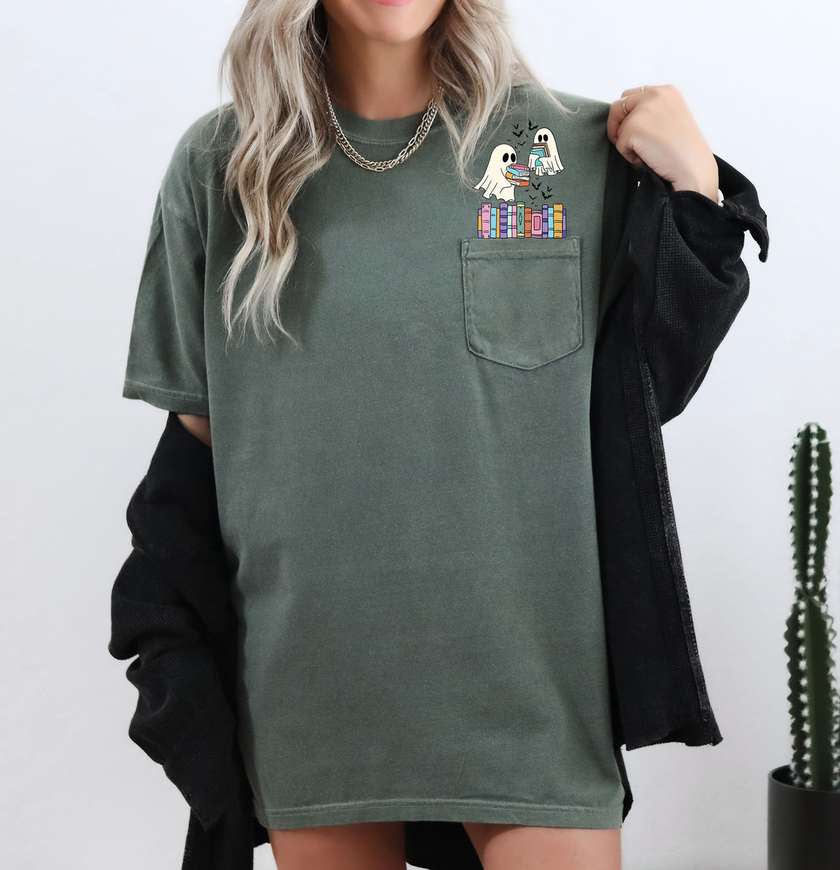 Cute Book Lover Ghosts Reading Library Pocket Halloween Season Comfort Colors Tee Refinery No. 1