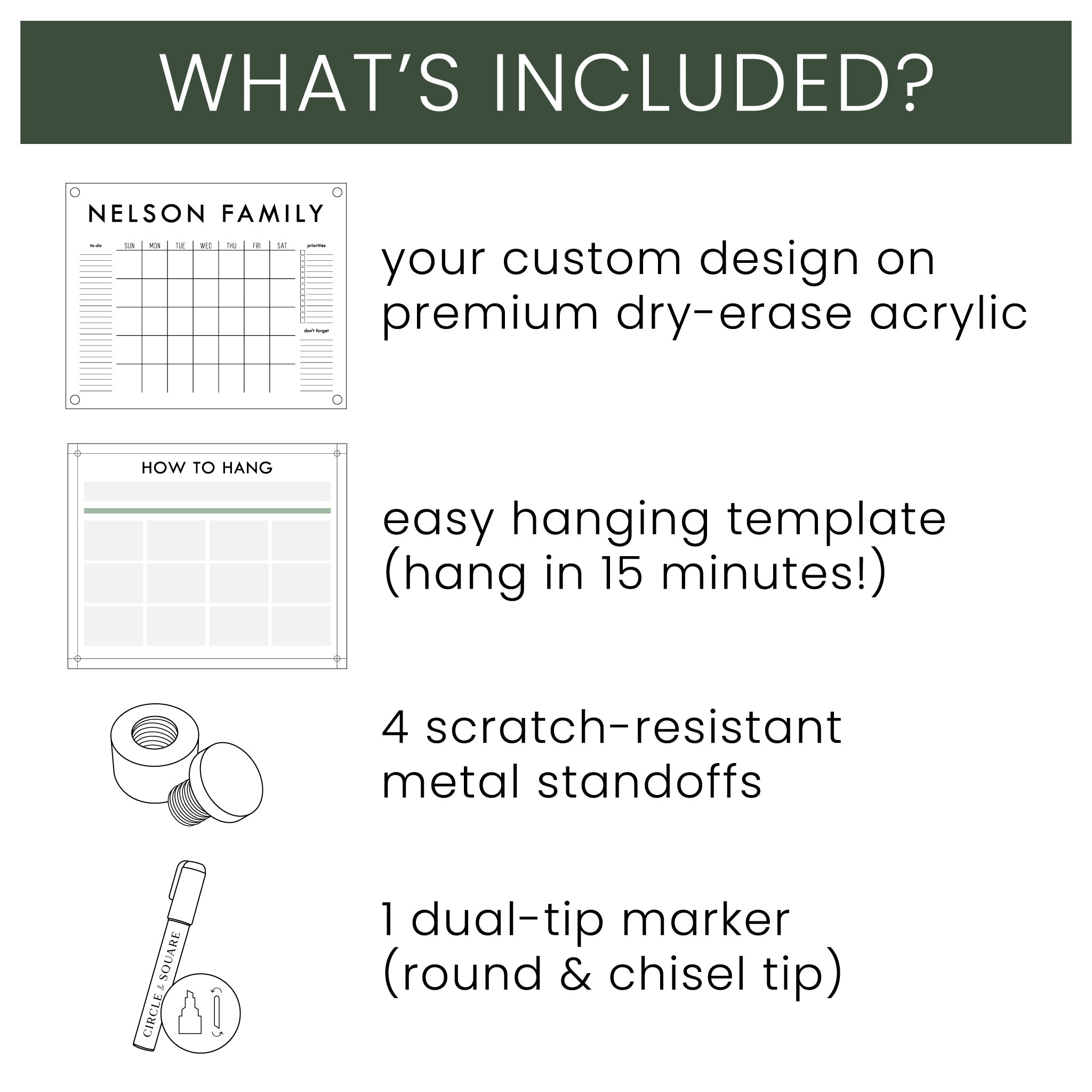 Slim Weekly Acrylic Calendar + 1 Section | Horizontal Multi-style