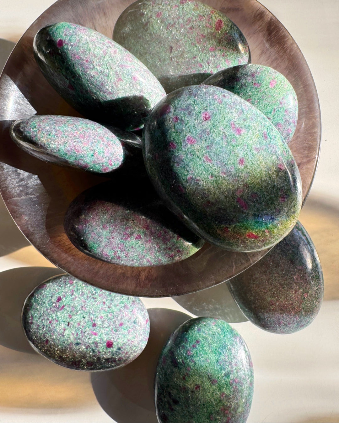 Ruby in Fuchsite with Blue Kyanite Palm Stones Baltic Mermaid