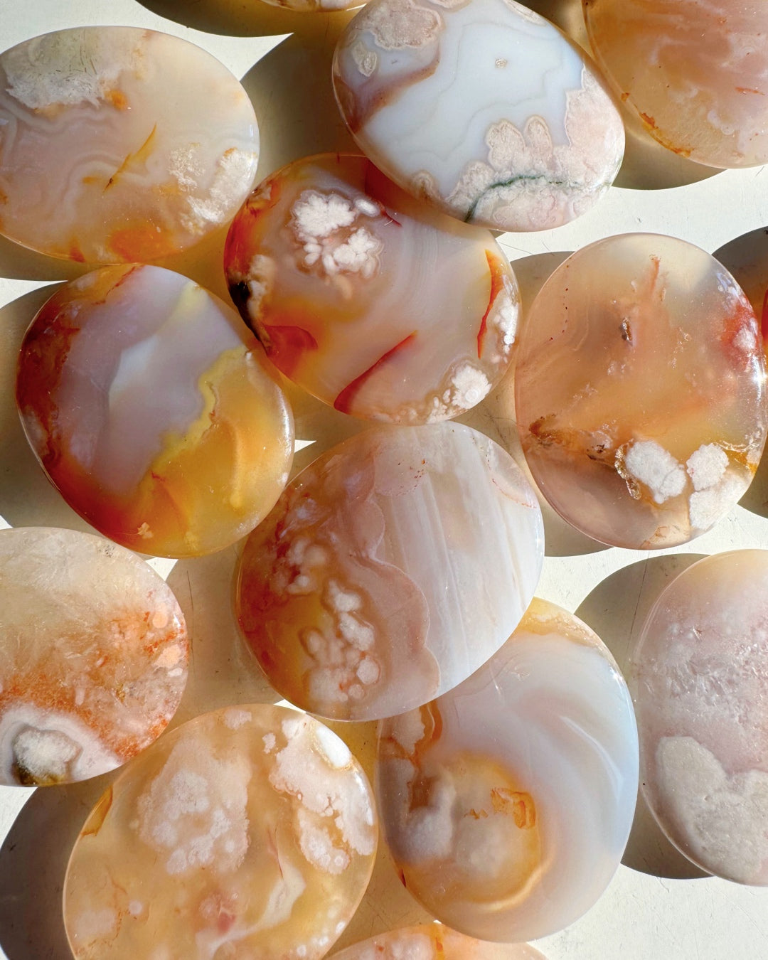 Flower Agate Flat Palm Stones Baltic Mermaid