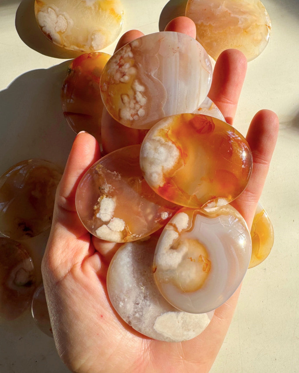 Flower Agate Flat Palm Stones Baltic Mermaid