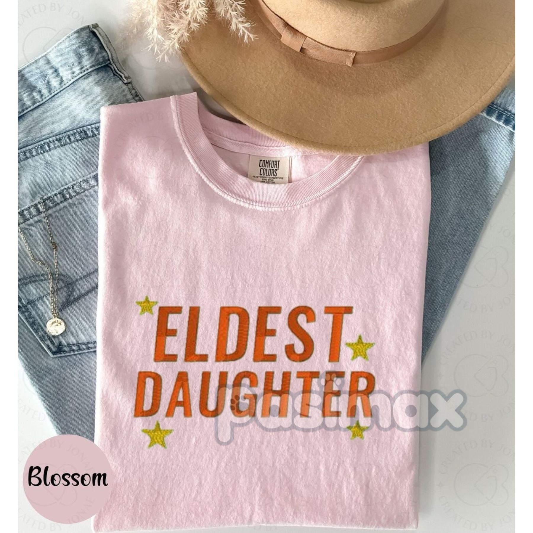 Eldest Daughter Embroidered Comfort Colors T-Shirt – Older Sister Gift Tee Pasimax