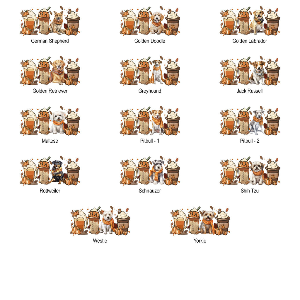 Autumn Dogs and Coffee, Many Breeds Available, Cozy Canine Lovers Collection Comfort Colors Tee Refinery No. 1