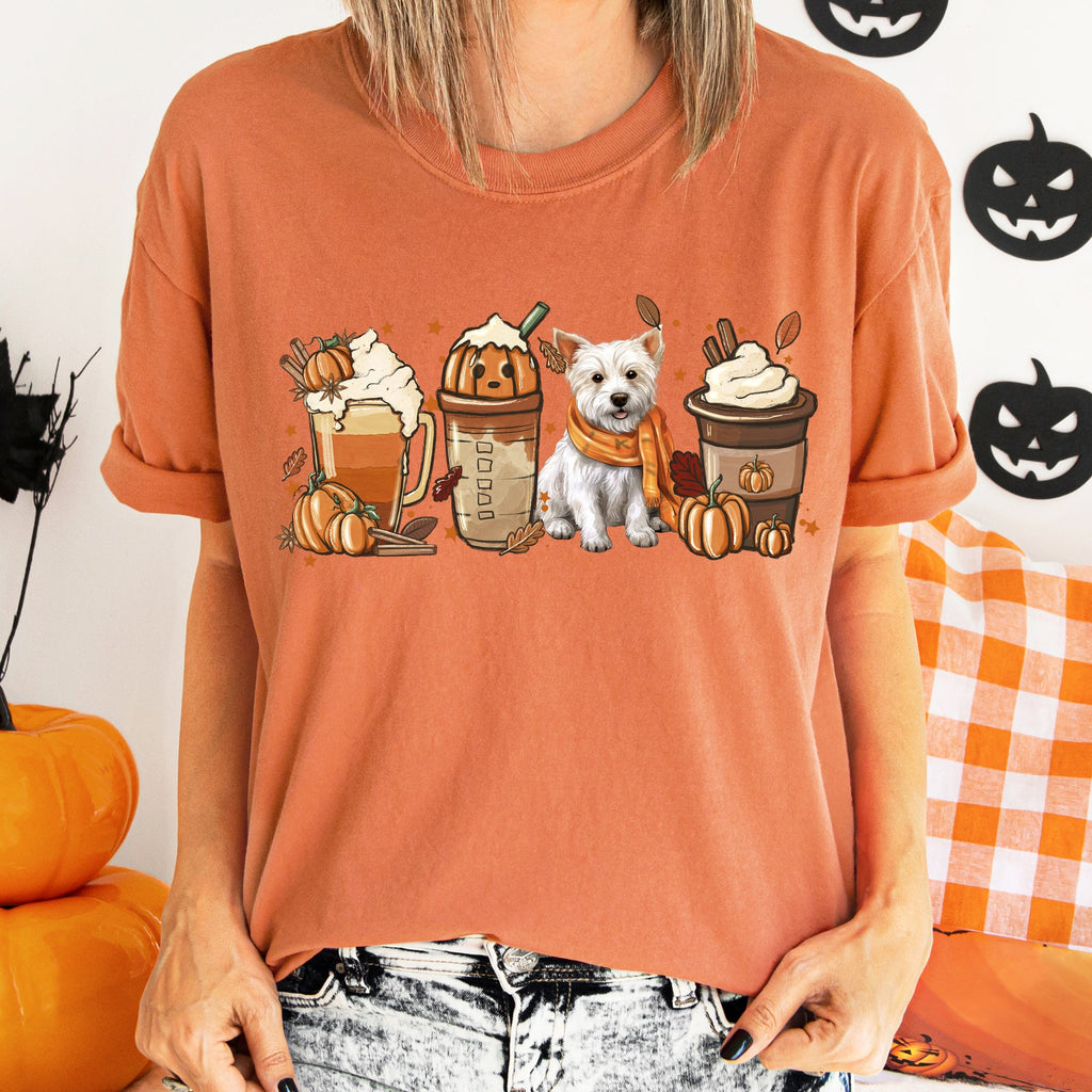 Autumn Dogs and Coffee, Many Breeds Available, Cozy Canine Lovers Collection Comfort Colors Tee Refinery No. 1