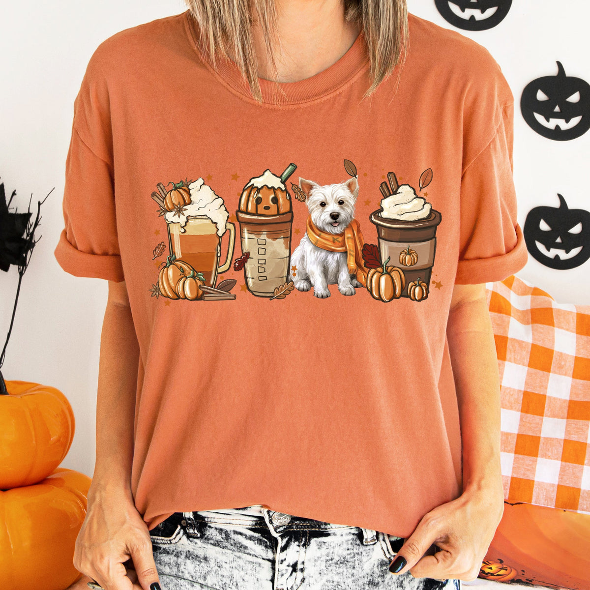Autumn Dogs and Coffee, Many Breeds Available, Cozy Canine Lovers Collection Comfort Colors Tee Refinery No. 1