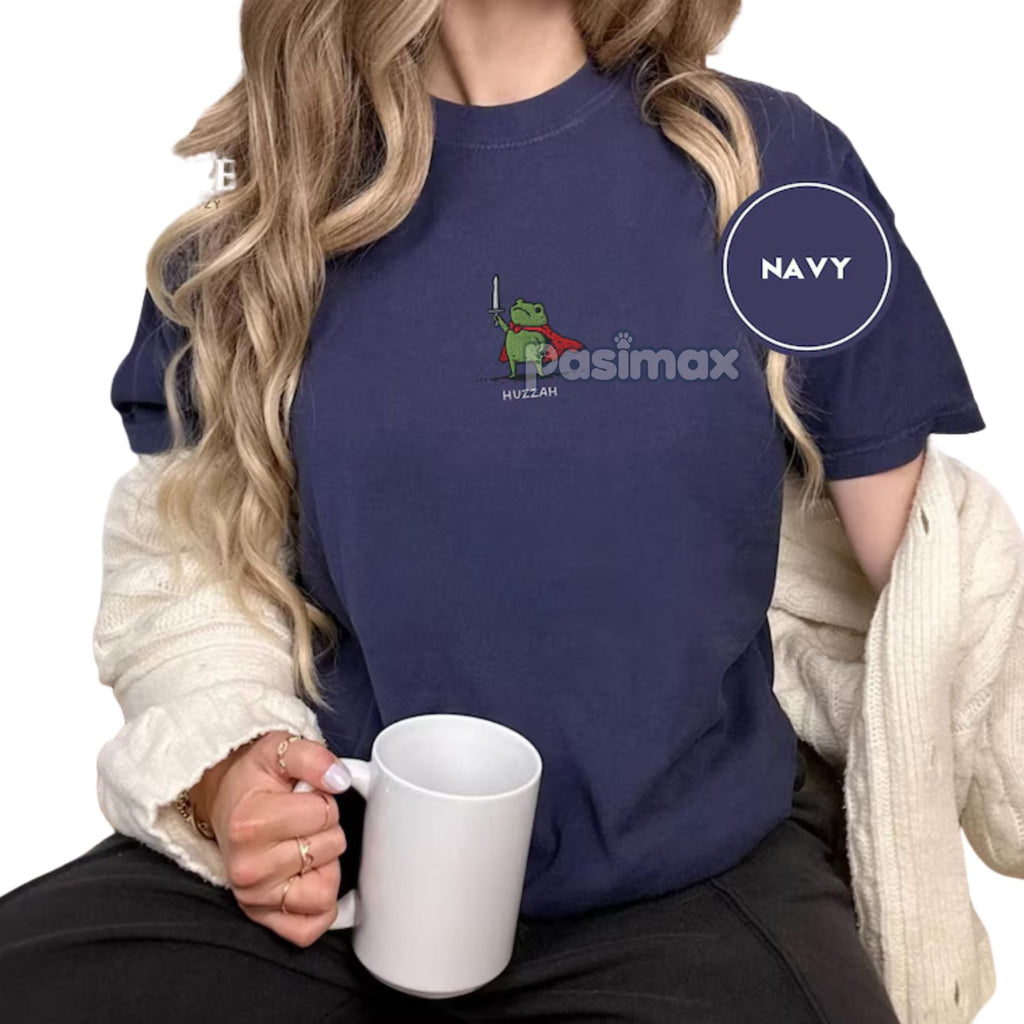Medieval Frog Knight Comfort Colors T-Shirt – Embroidered Whimsical Fantasy Tee Pasimax