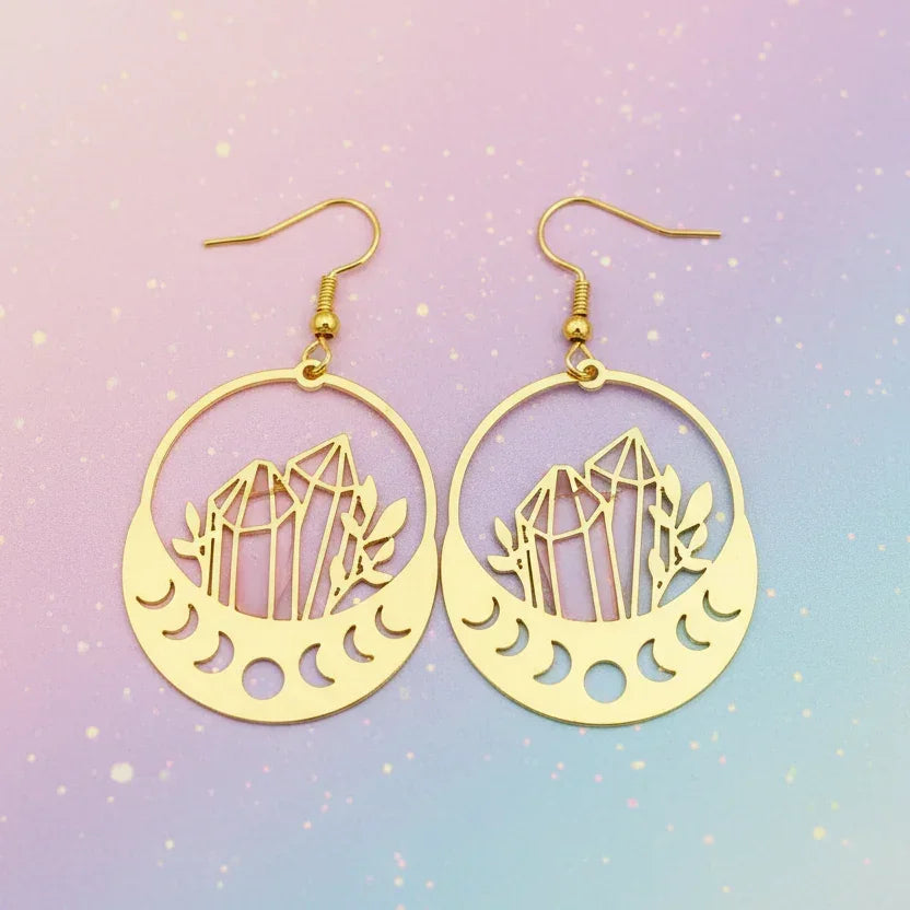 Golden Moon Phases & Crystals Earrings Classic Variable