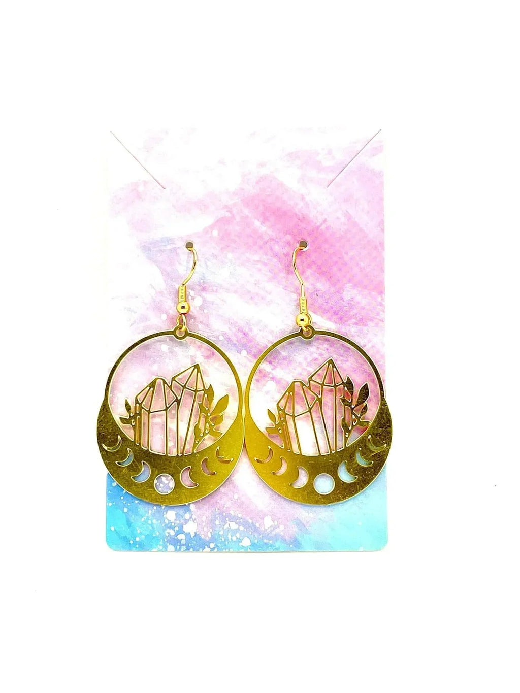Golden Moon Phases & Crystals Earrings Classic Variable