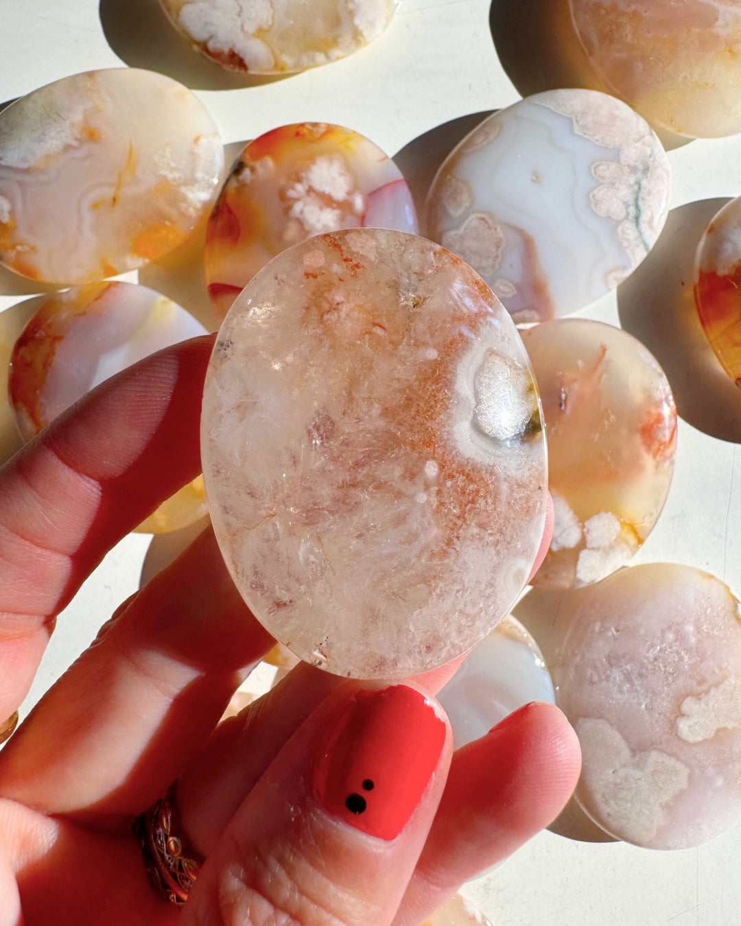 Flower Agate Flat Palm Stones Baltic Mermaid