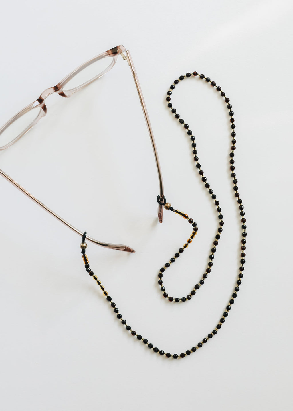 Baltic Sea Amber + Gemstone || Beaded Eyeglass Necklace - Natural Black CanyonLeaf