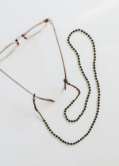 Baltic Sea Amber + Gemstone || Beaded Eyeglass Necklace - Natural Black CanyonLeaf