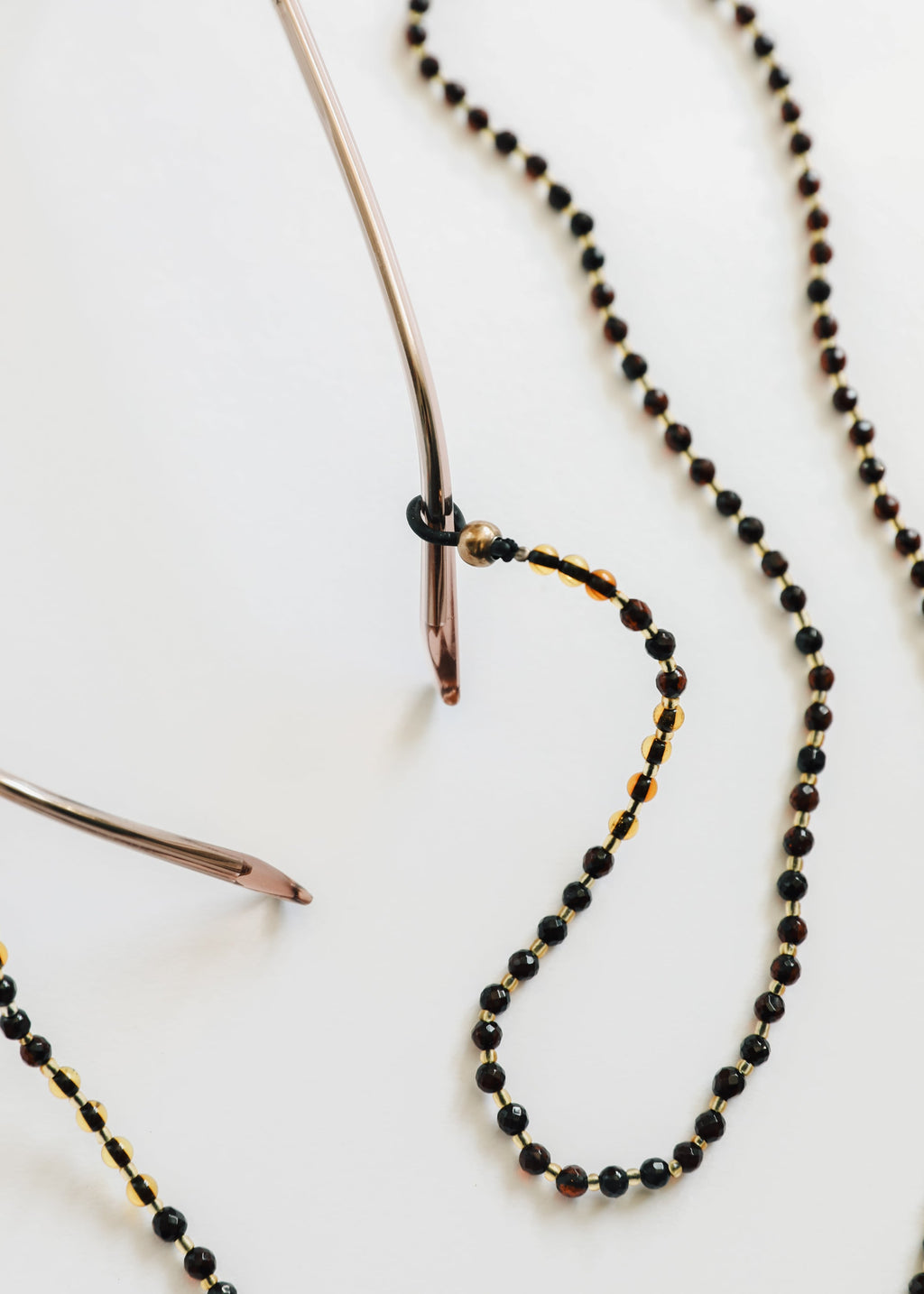 Baltic Sea Amber + Gemstone || Beaded Eyeglass Necklace - Natural Black CanyonLeaf
