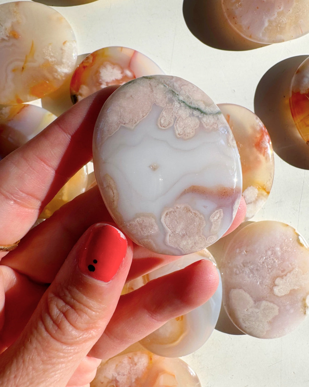 Flower Agate Flat Palm Stones Baltic Mermaid