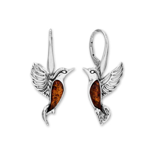 Baltic Amber Hummingbird Leverback Earrings Earth Song Jewelry