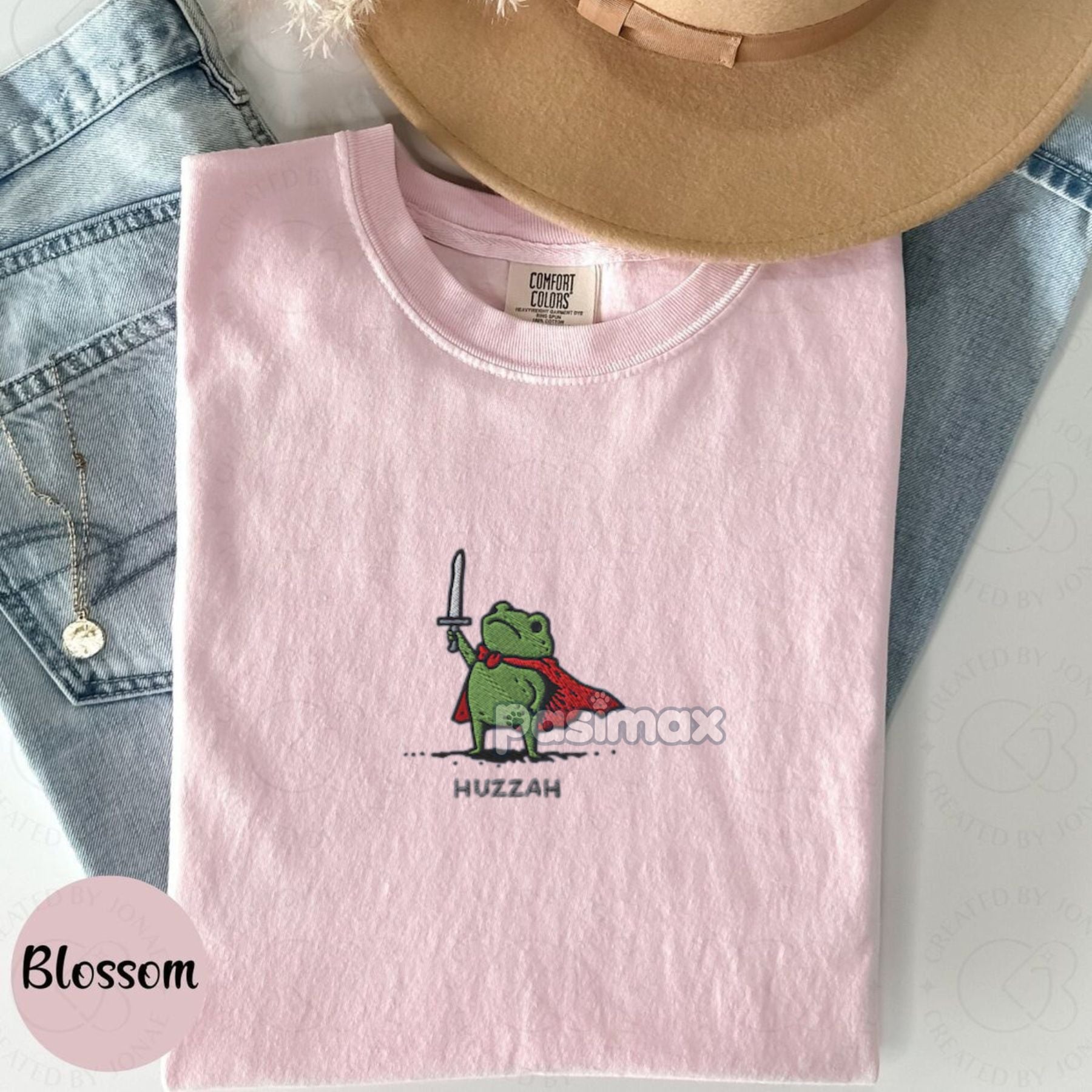 Medieval Frog Knight Comfort Colors T-Shirt – Embroidered Whimsical Fantasy Tee Pasimax