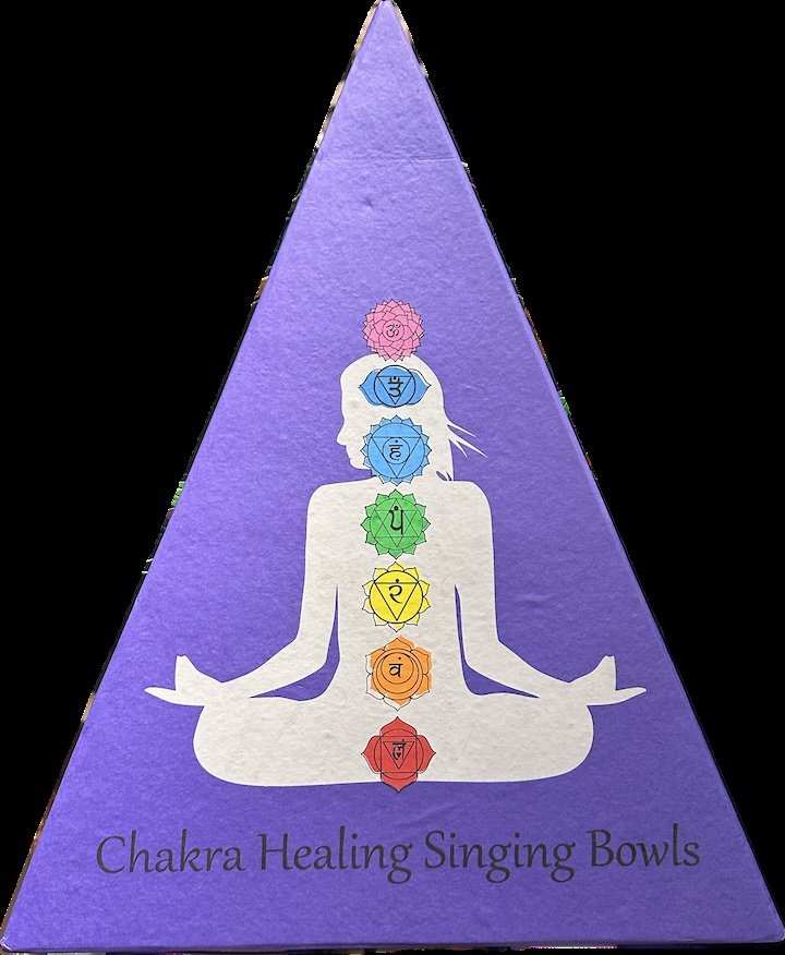 7-Chakra Singing Bowl Set in Purple Pyramid Box Sacred Crystals