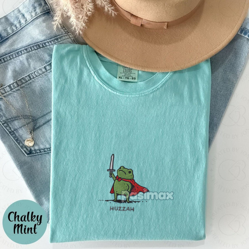 Medieval Frog Knight Comfort Colors T-Shirt – Embroidered Whimsical Fantasy Tee Pasimax