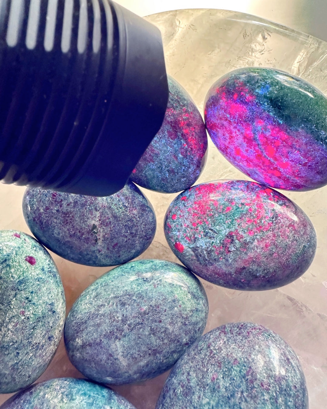 Ruby in Fuchsite with Blue Kyanite Palm Stones Baltic Mermaid
