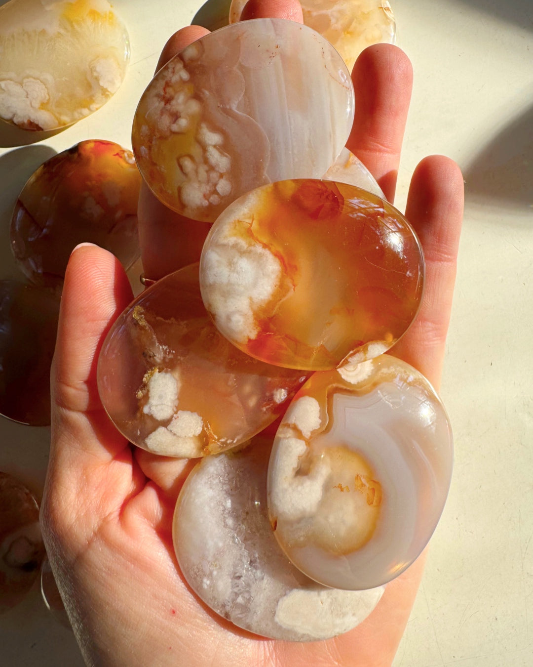 Flower Agate Flat Palm Stones Baltic Mermaid