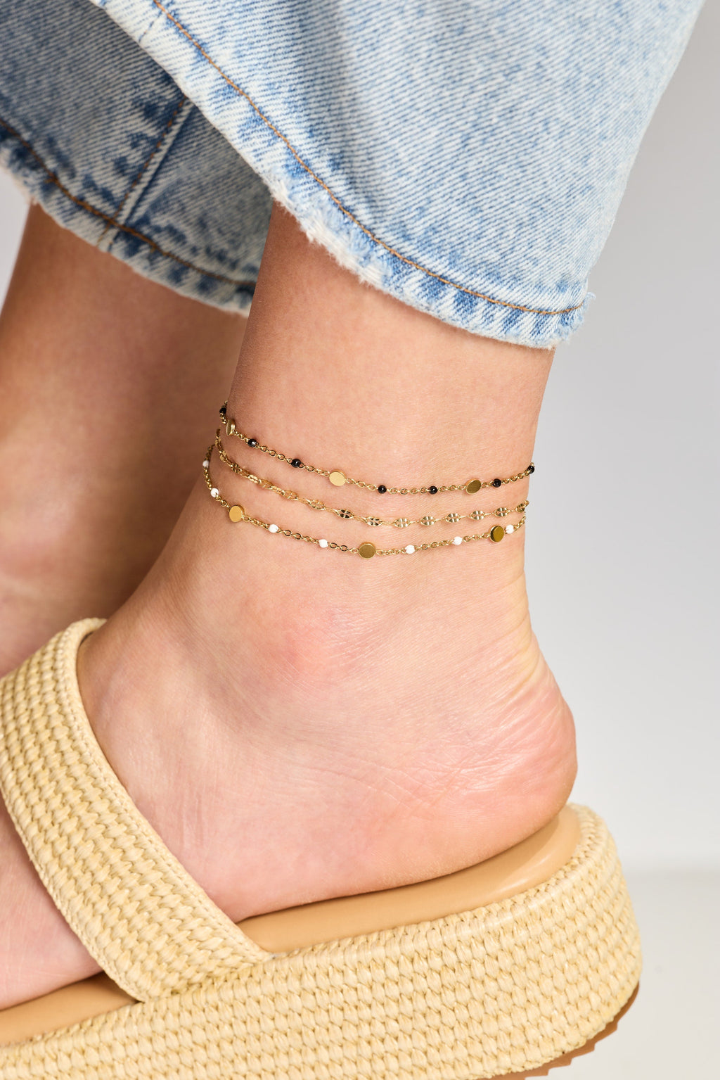 White Enameled Chain Coin Station Anklet ALEX AND ANI