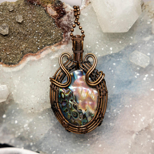 Abalone Shell Crystal Wire Wrapped Pendant in Copper Crystal Destiny