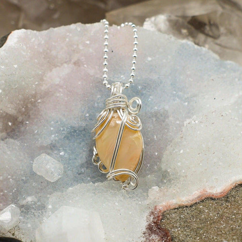 Agate Crystal Wire Wrapped Oval Pendant 1.75" Crystal Destiny