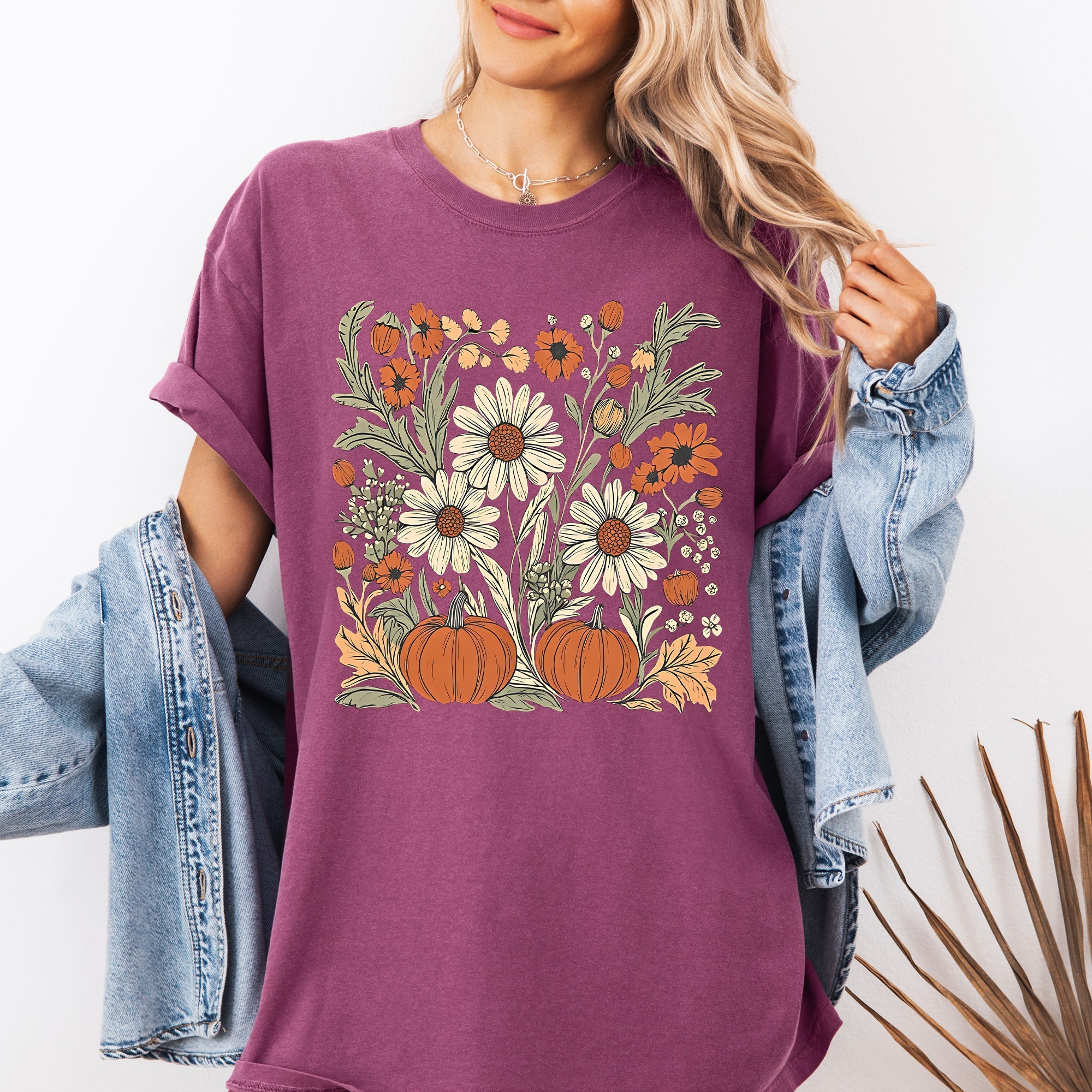 Autumn Botanical Floral Pressed Flowers Pumpkins Thanksgiving Harvest Comfort Colors Tee Refinery No. 1