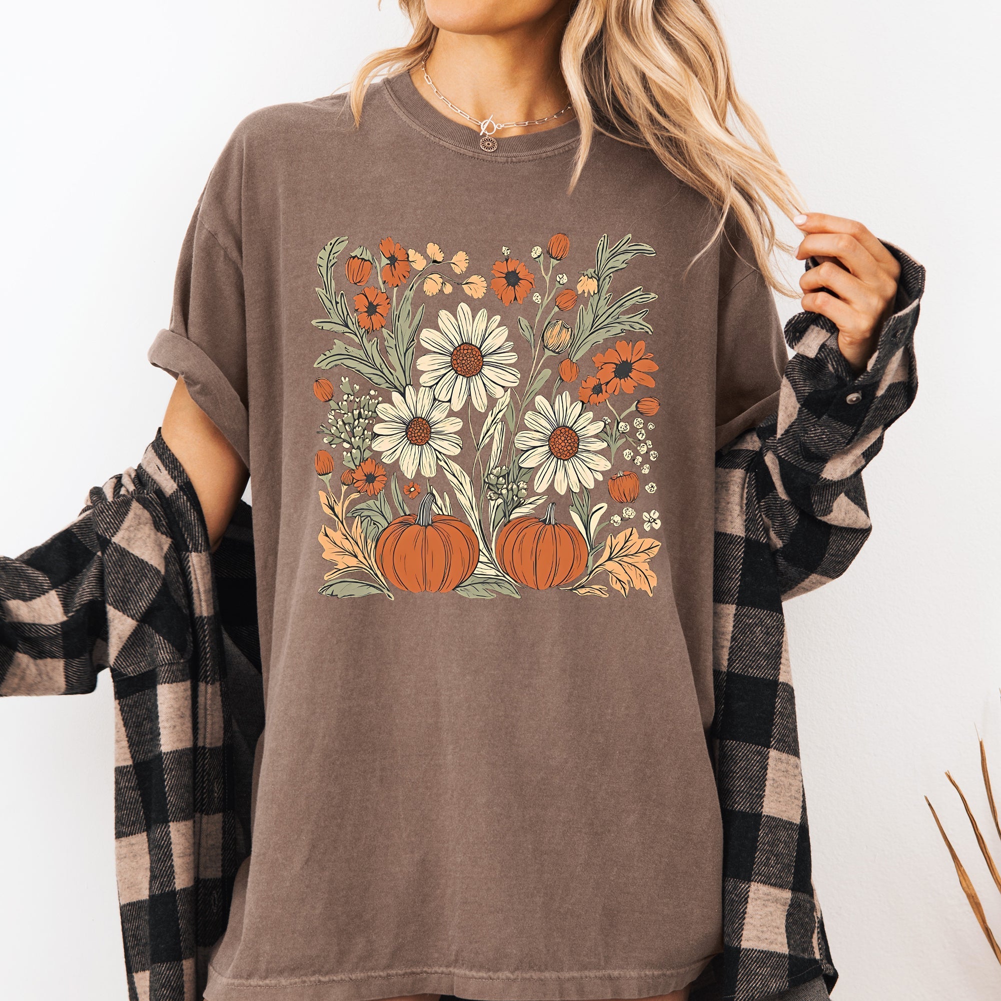 Autumn Botanical Floral Pressed Flowers Pumpkins Thanksgiving Harvest Comfort Colors Tee Refinery No. 1