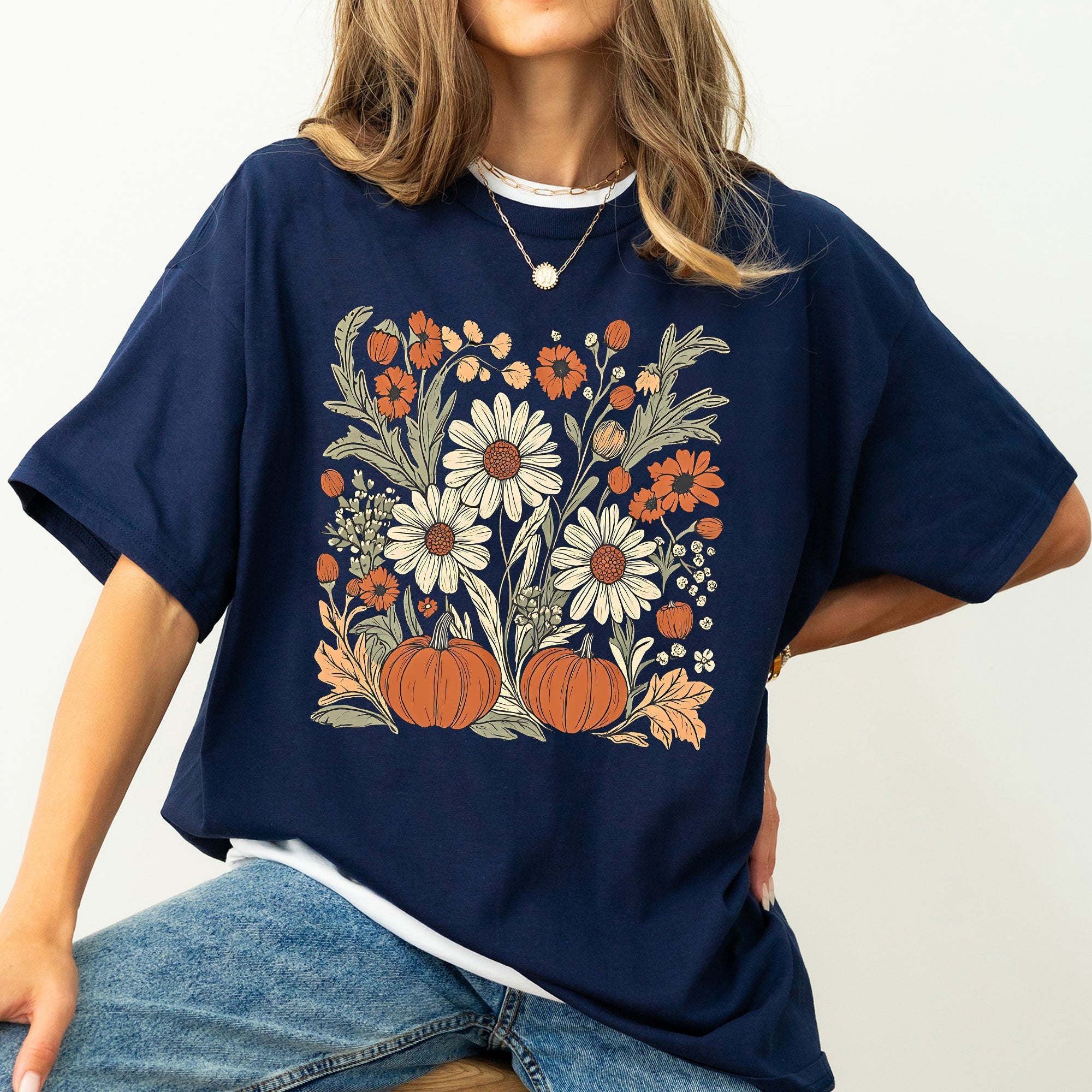 Autumn Botanical Floral Pressed Flowers Pumpkins Thanksgiving Harvest Comfort Colors Tee Refinery No. 1