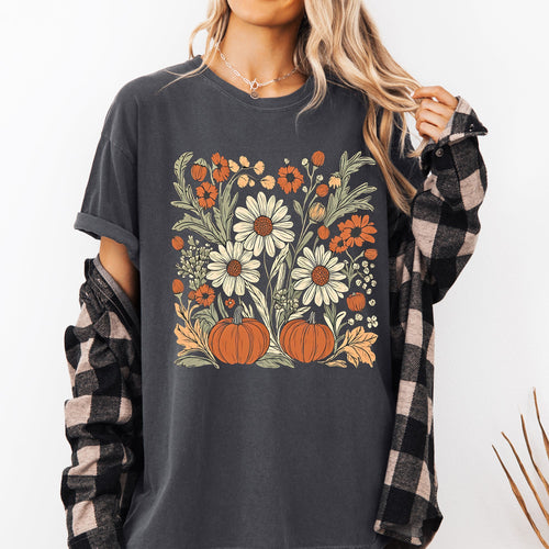 Autumn Botanical Floral Pressed Flowers Pumpkins Thanksgiving Harvest Comfort Colors Tee Refinery No. 1
