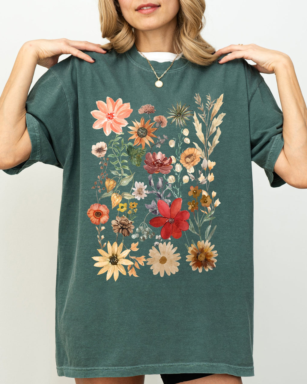 Autumn Pressed Flowers With Botanical Leaves And Rustic Fall Aesthetic For Nature Lovers Comfort Colors Tee Refinery No. 1