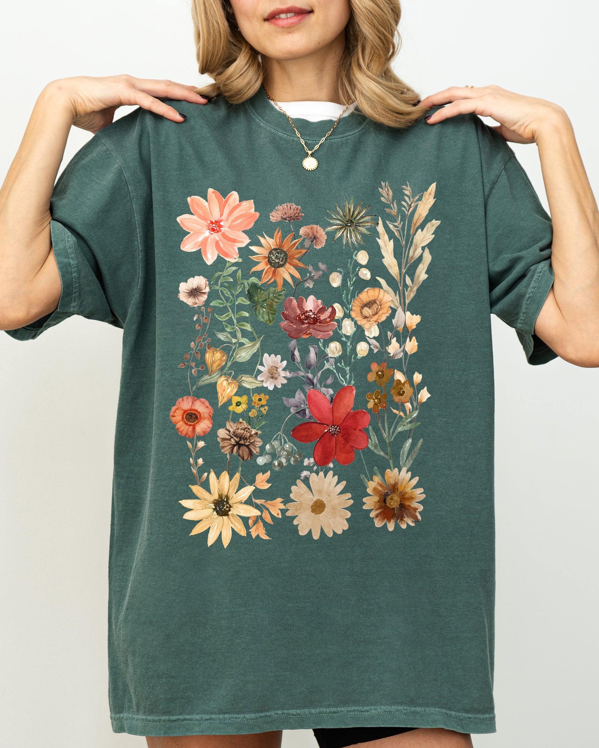 Autumn Pressed Flowers With Botanical Leaves And Rustic Fall Aesthetic For Nature Lovers Comfort Colors Tee Refinery No. 1