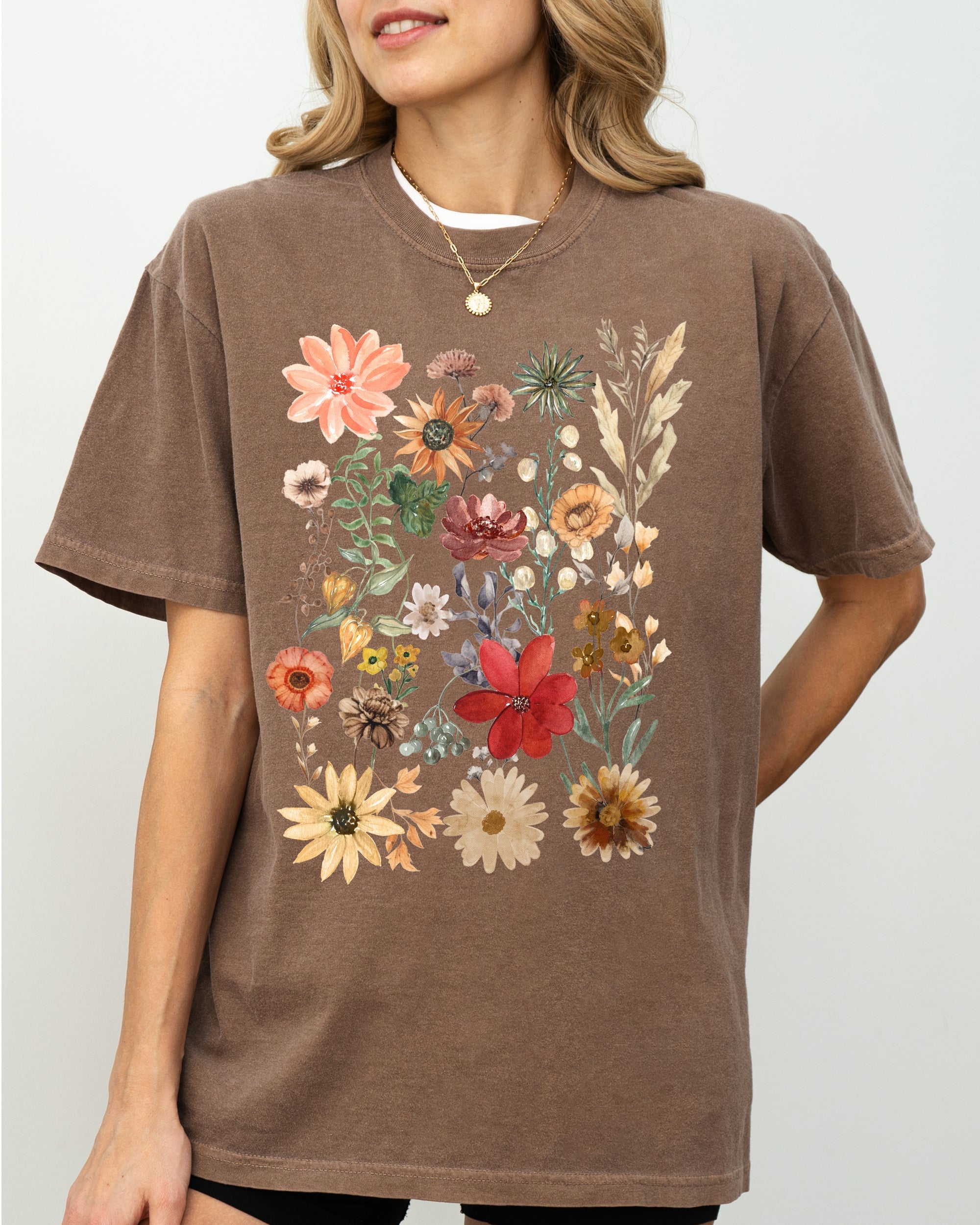 Autumn Pressed Flowers With Botanical Leaves And Rustic Fall Aesthetic For Nature Lovers Comfort Colors Tee Refinery No. 1