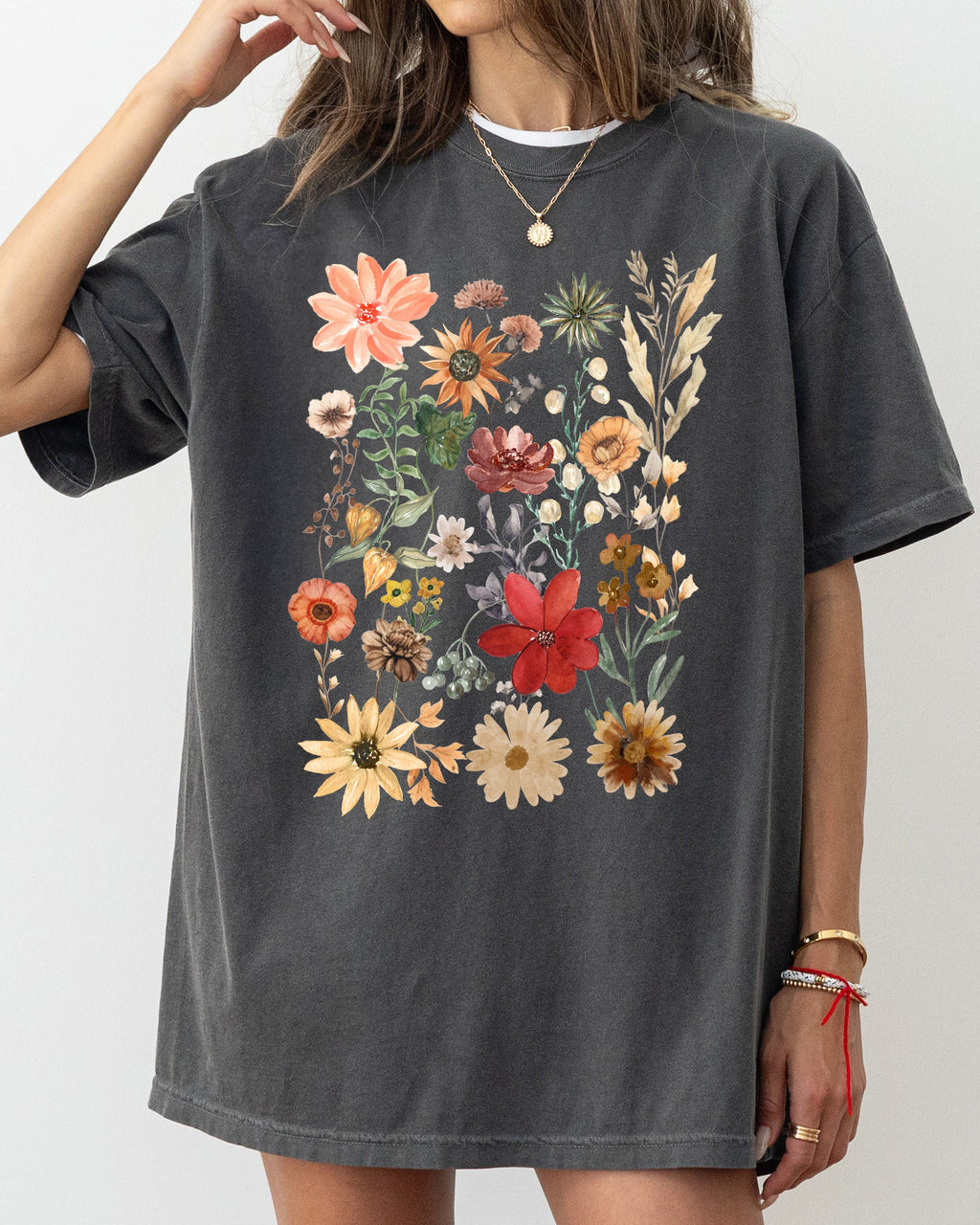 Autumn Pressed Flowers With Botanical Leaves And Rustic Fall Aesthetic For Nature Lovers Comfort Colors Tee Refinery No. 1