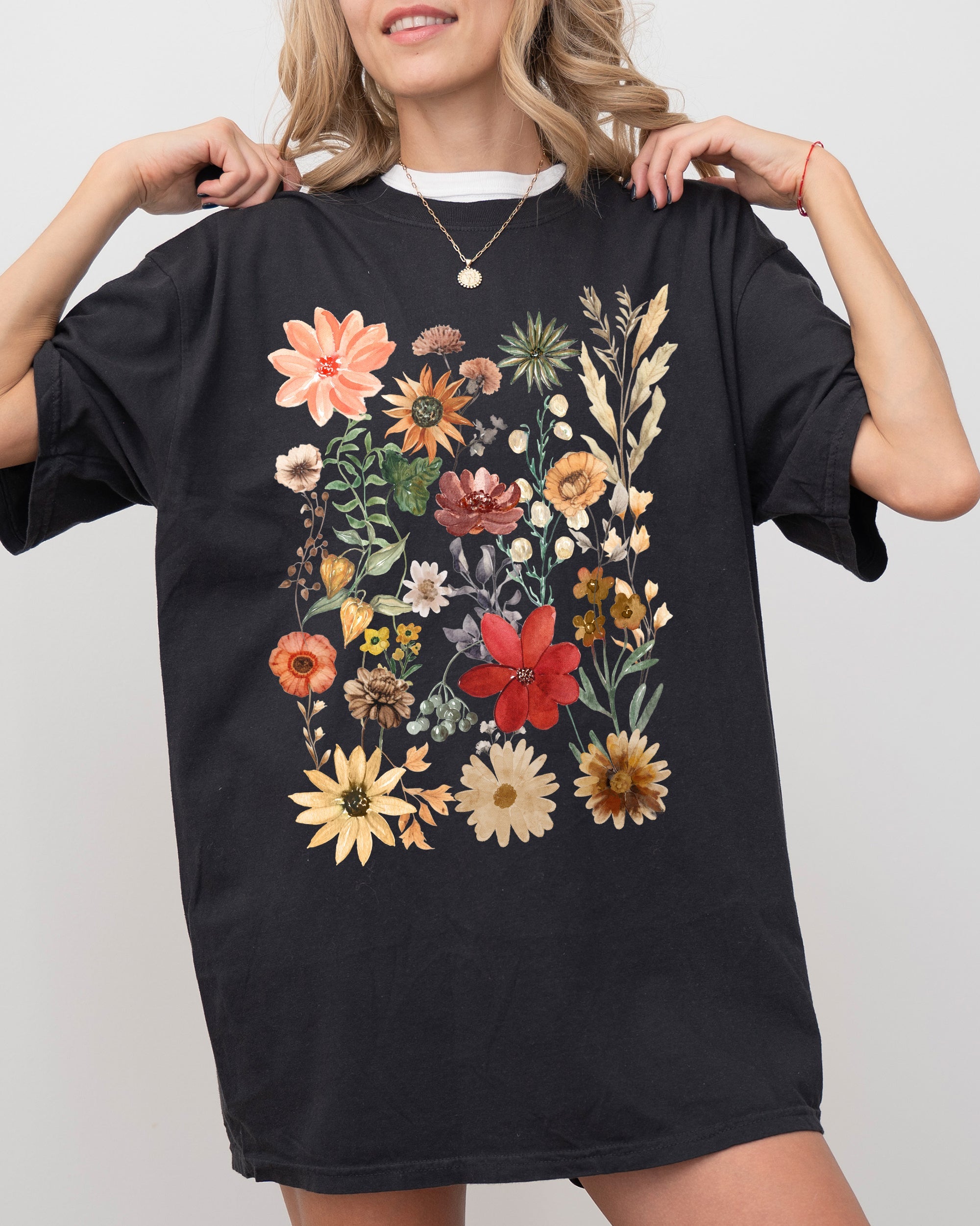Autumn Pressed Flowers With Botanical Leaves And Rustic Fall Aesthetic For Nature Lovers Comfort Colors Tee Refinery No. 1