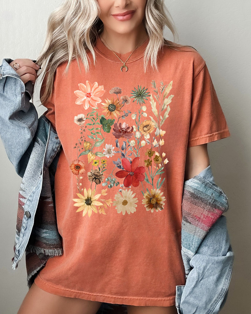 Autumn Pressed Flowers With Botanical Leaves And Rustic Fall Aesthetic For Nature Lovers Comfort Colors Tee Refinery No. 1