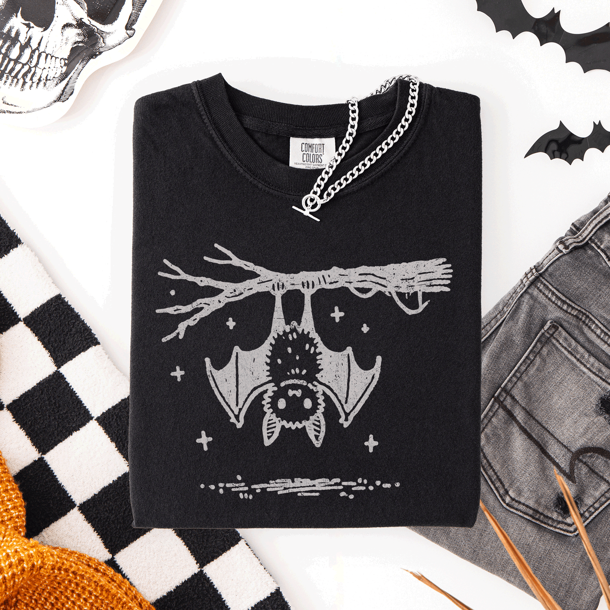 Cute Bat Halloween Nightfall Spooky Silhouette Adorable Creature Comfort Colors Tee Refinery No. 1
