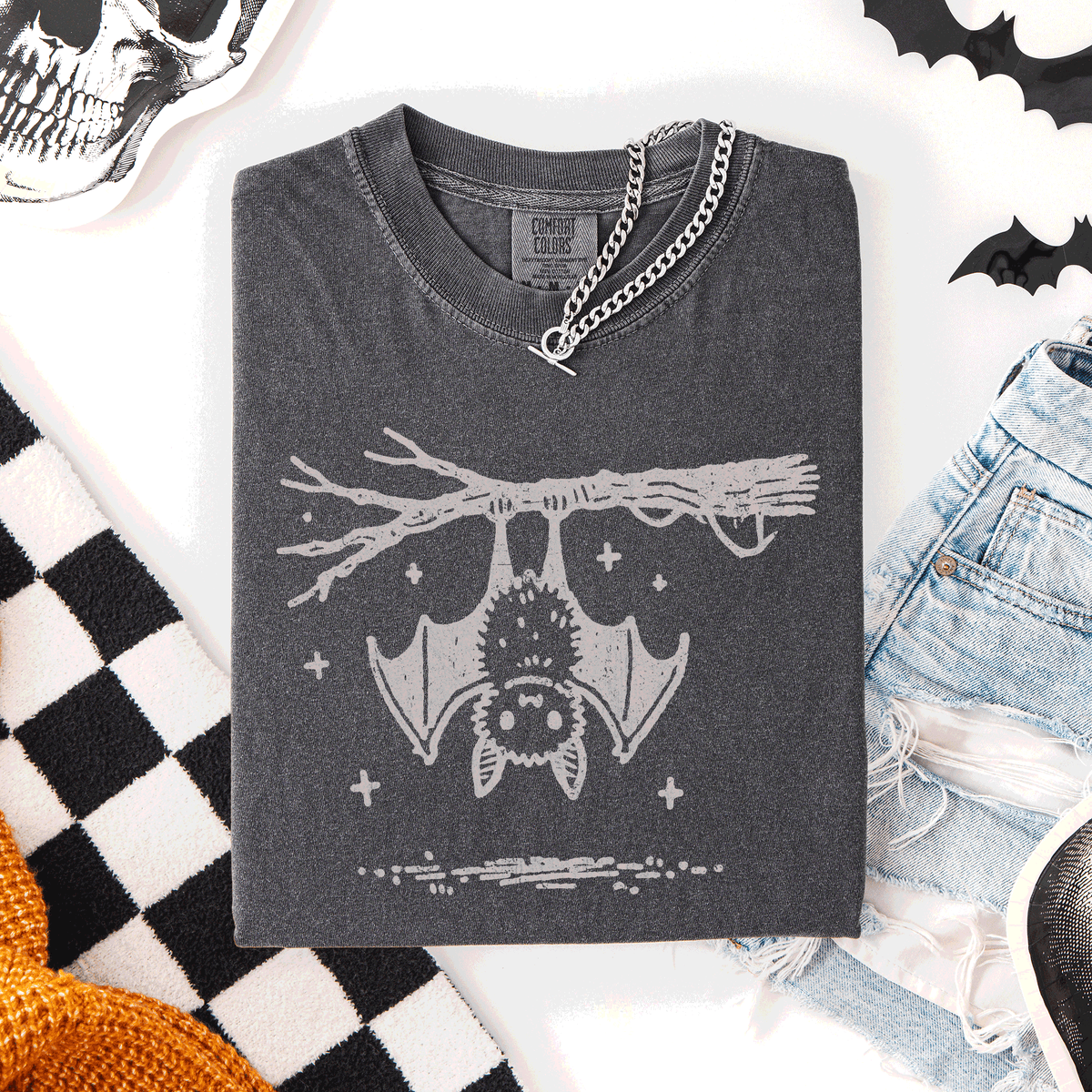 Cute Bat Halloween Nightfall Spooky Silhouette Adorable Creature Comfort Colors Tee Refinery No. 1