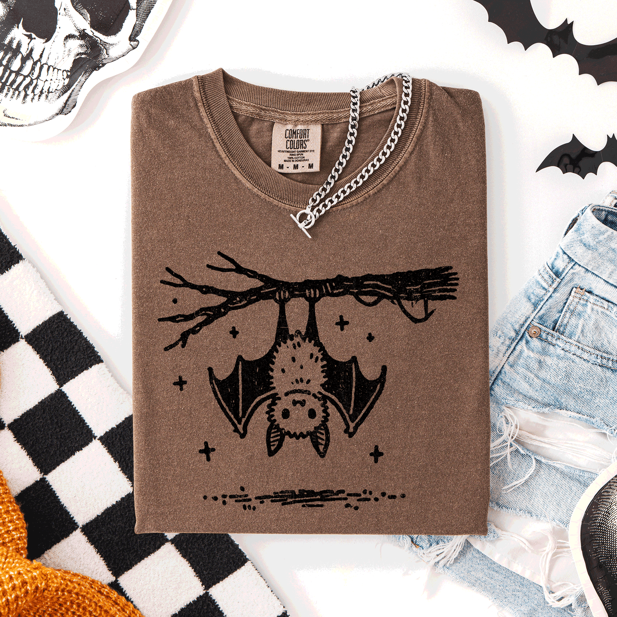 Cute Bat Halloween Nightfall Spooky Silhouette Adorable Creature Comfort Colors Tee Refinery No. 1