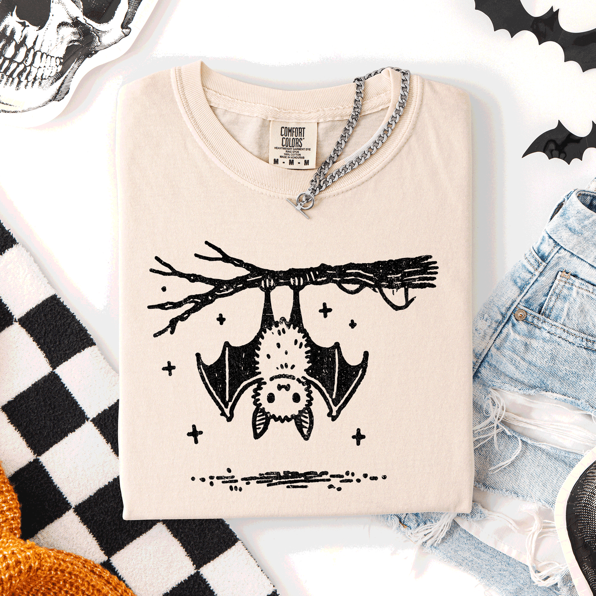 Cute Bat Halloween Nightfall Spooky Silhouette Adorable Creature Comfort Colors Tee Refinery No. 1
