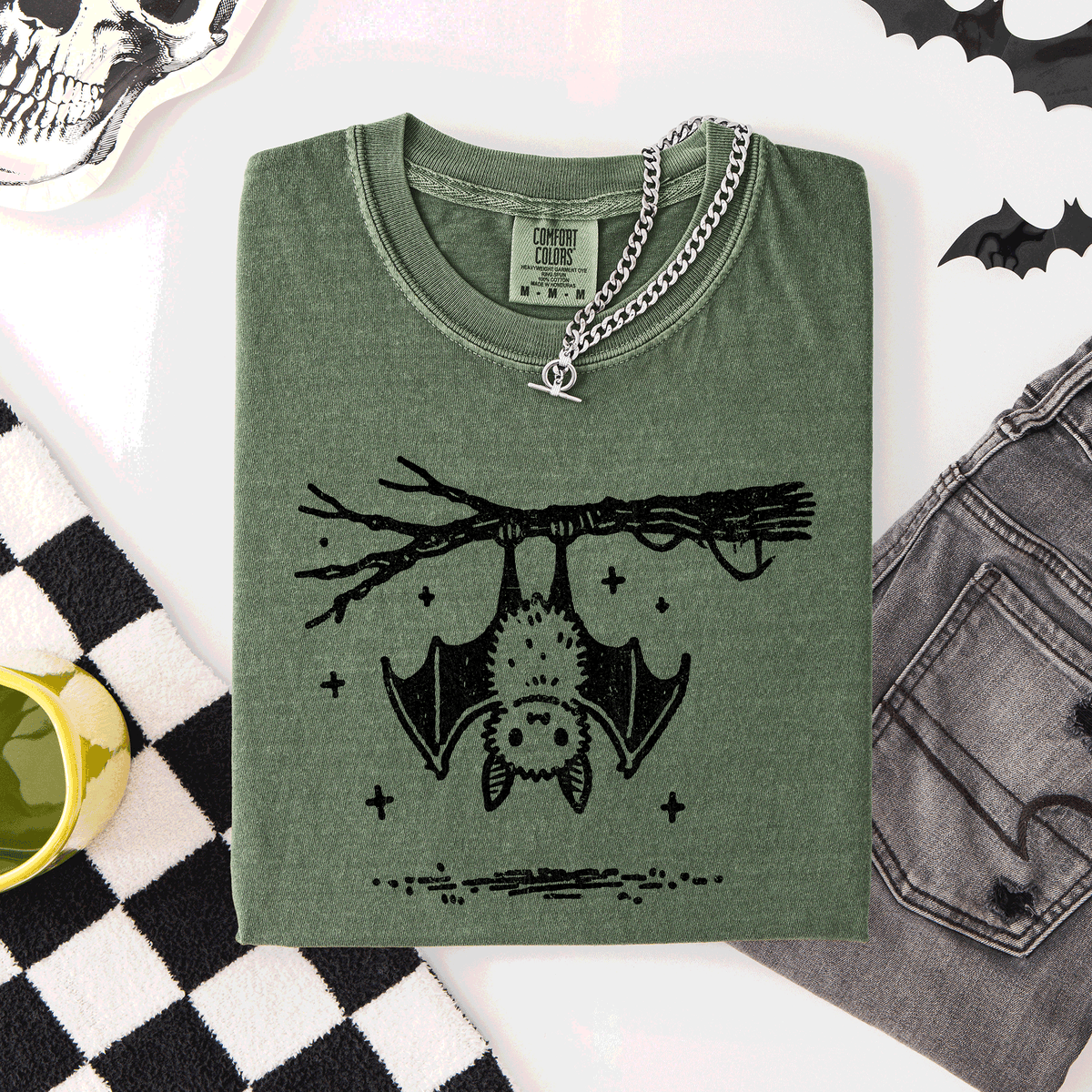 Cute Bat Halloween Nightfall Spooky Silhouette Adorable Creature Comfort Colors Tee Refinery No. 1