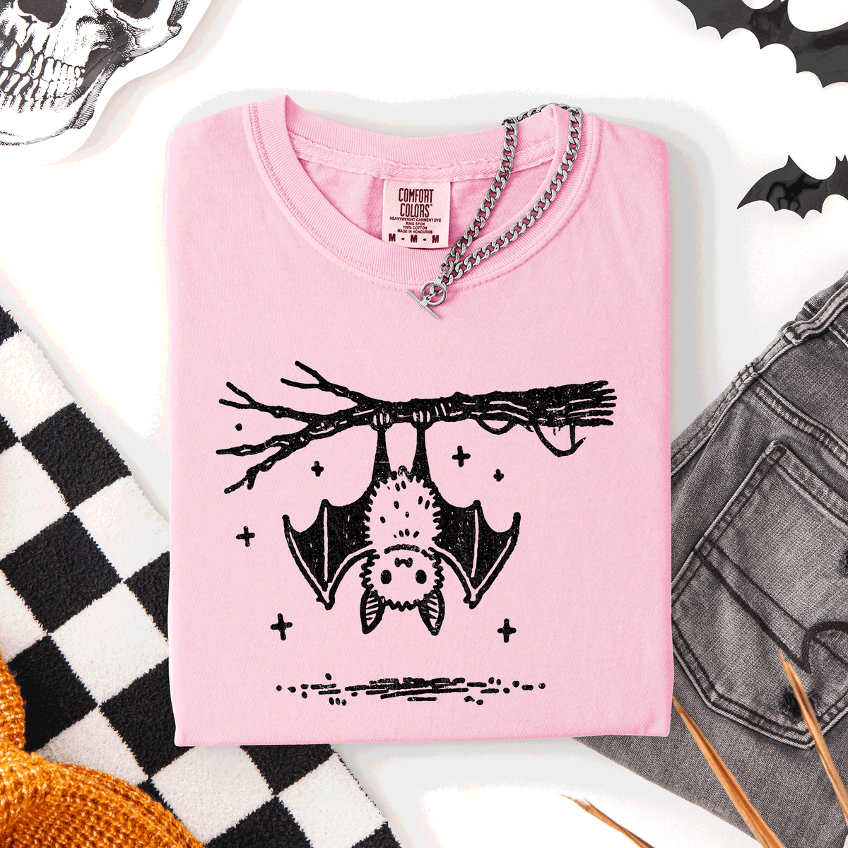 Cute Bat Halloween Nightfall Spooky Silhouette Adorable Creature Comfort Colors Tee Refinery No. 1