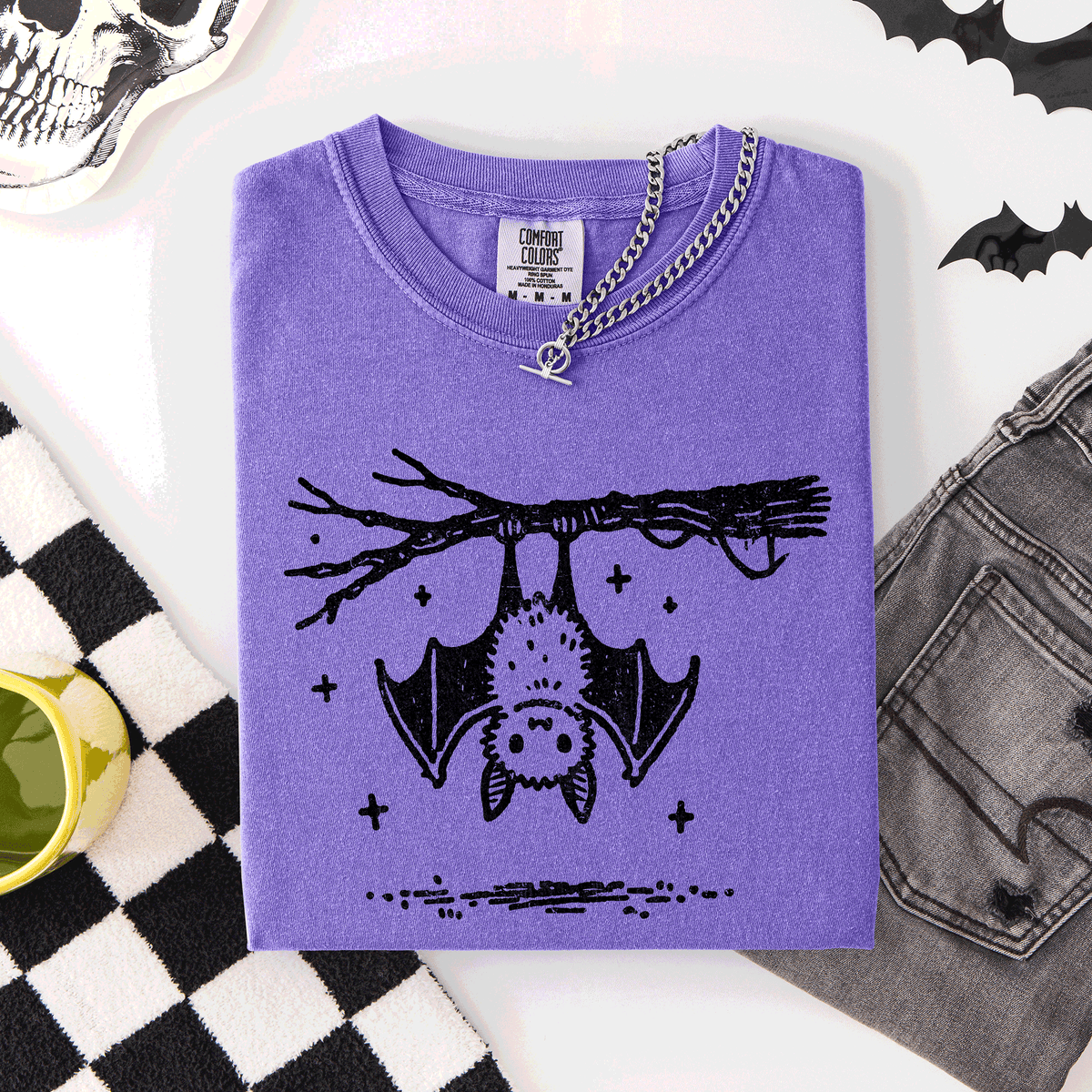 Cute Bat Halloween Nightfall Spooky Silhouette Adorable Creature Comfort Colors Tee Refinery No. 1