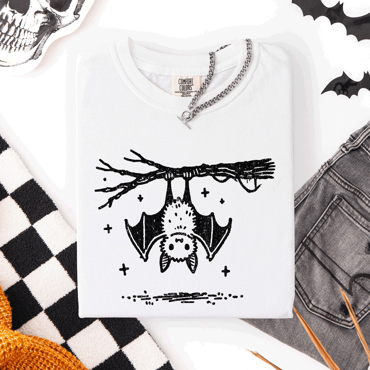 Cute Bat Halloween Nightfall Spooky Silhouette Adorable Creature Comfort Colors Tee Refinery No. 1