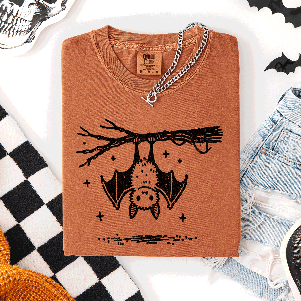Cute Bat Halloween Nightfall Spooky Silhouette Adorable Creature Comfort Colors Tee Refinery No. 1