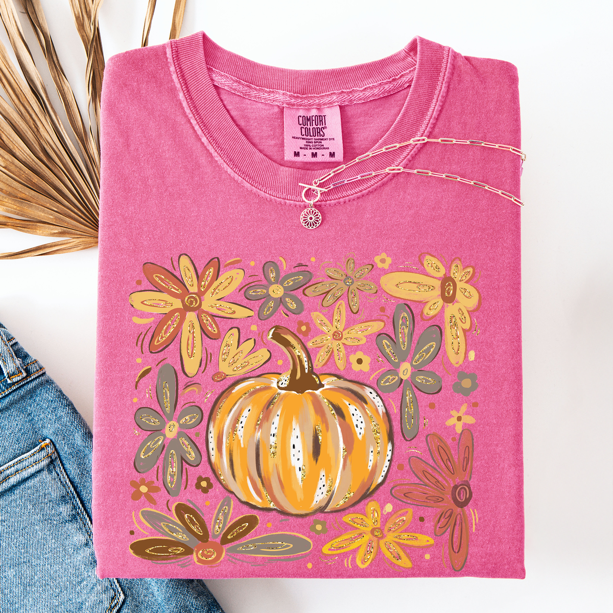 Beautiful Pumpkin Autumn Flowers Fall Floral Watercolor Vintage Inspired Comfort Colors Tee Refinery No. 1